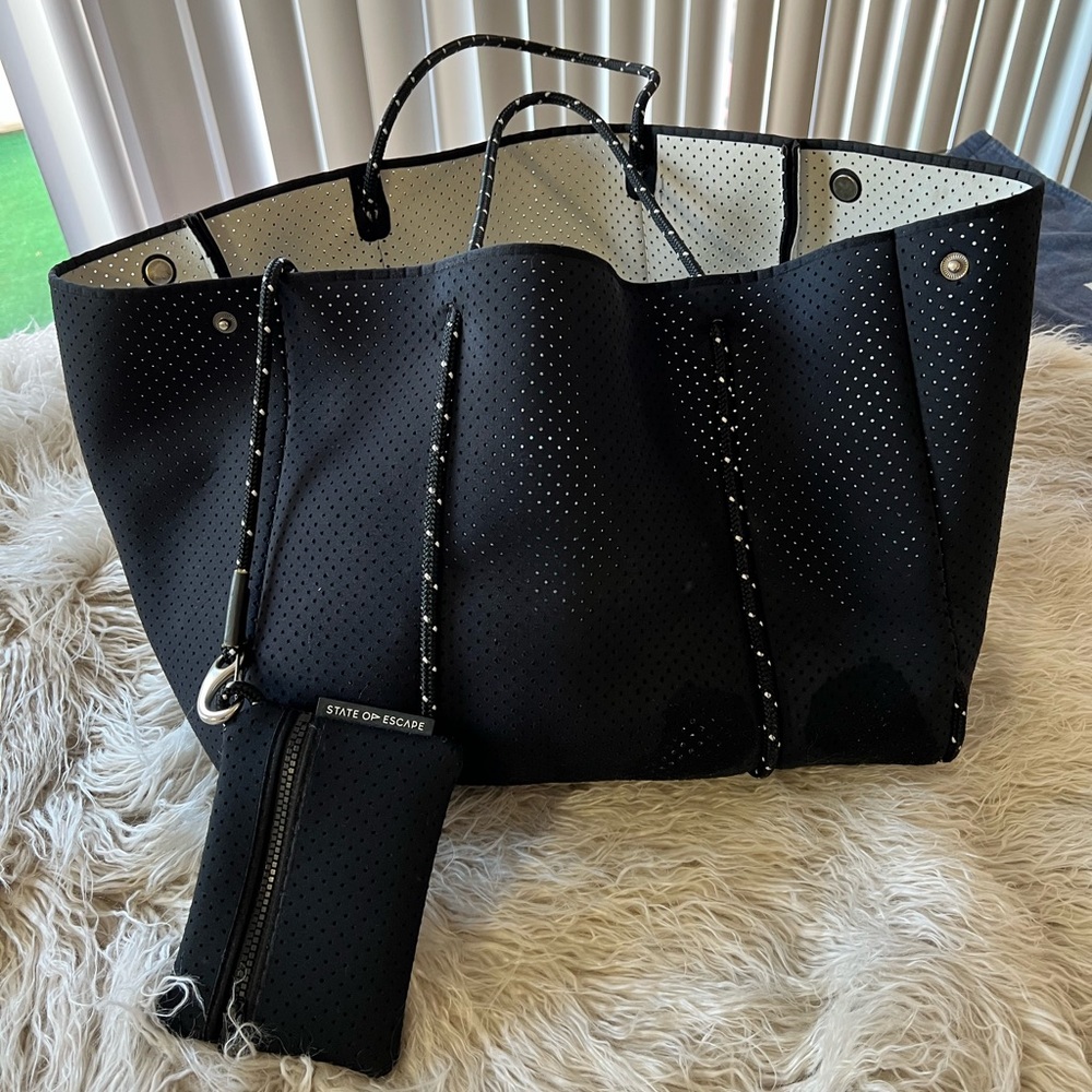 State of Escape Black Tote Bag Purse Neoprene
